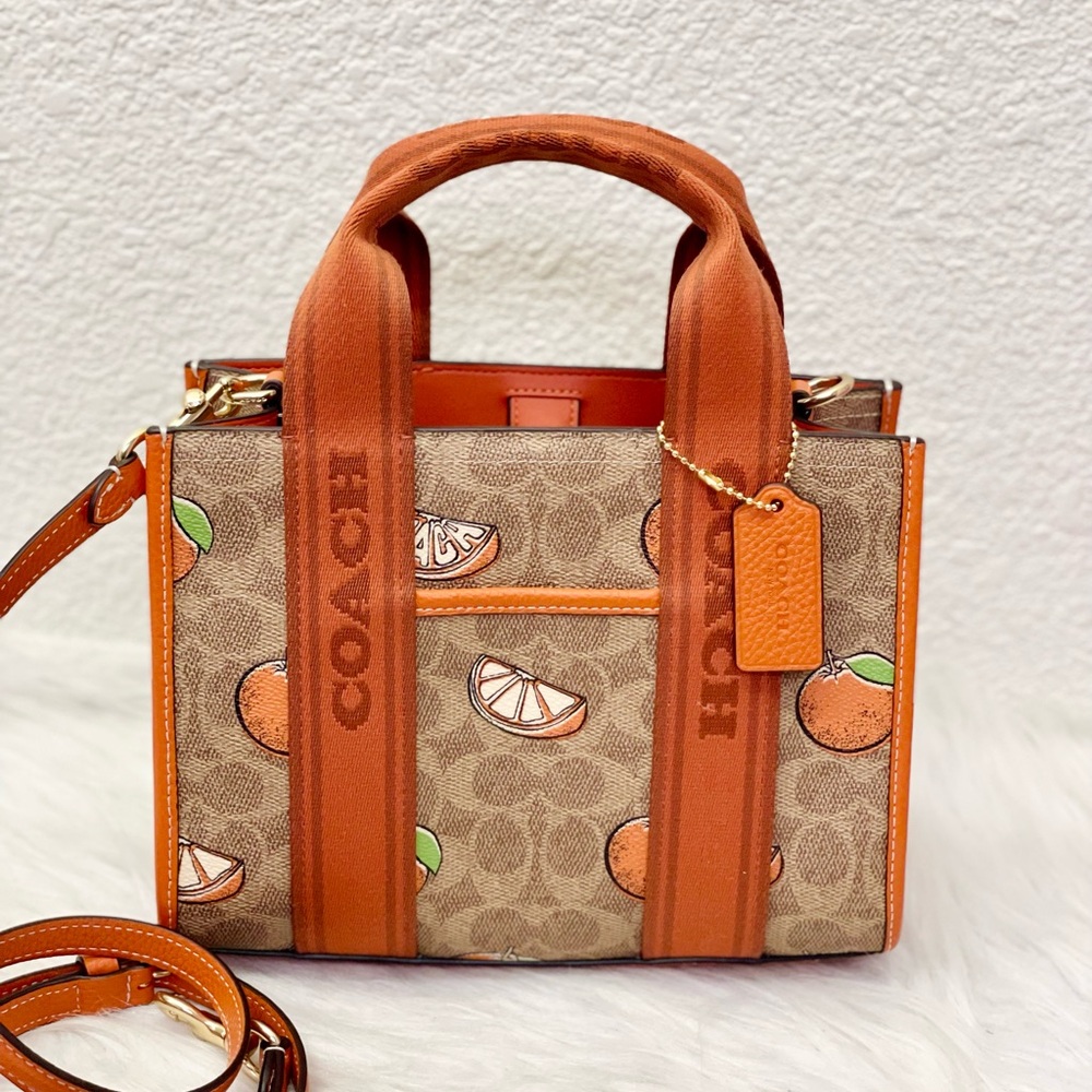 Coach Smith Tote Bag 24 In Signature Canvas With Orange Print CAR81 NWT